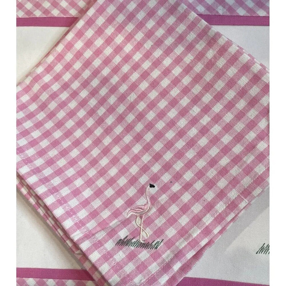 Pink Gingham Flamingo Placemats W/Cloth Napkins Set Of 8 Cotton Beach Summer - Picture 3 of 7